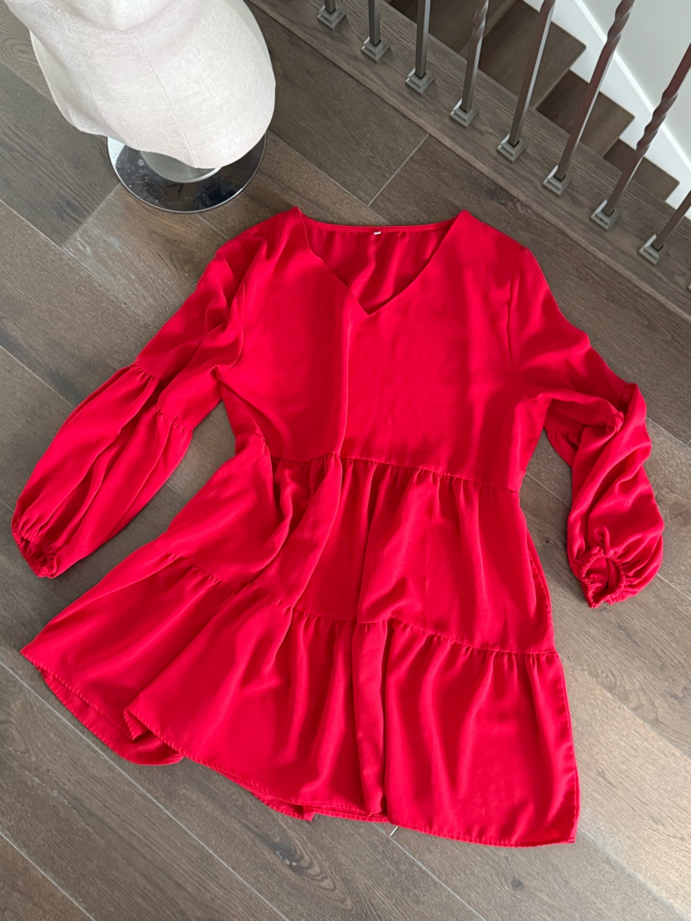 Amazon Red Long Sleeve Tiered Dress